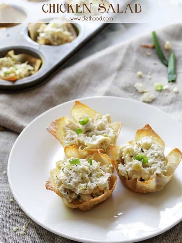 Chunky Chicken Salad Cups | www.diethood.com | A refreshing chicken salad mixed with pickles, mushrooms and sour cream