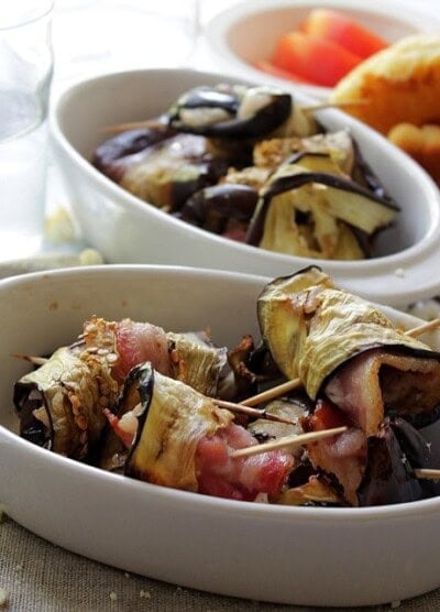 Grilled Eggplant Rollups with Bacon and Goat Cheese | www.diethood.com | #recipe #appetizer #grill #bacon