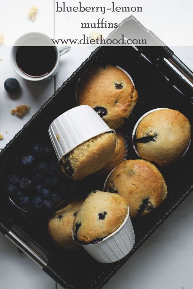 Blueberry Lemon Muffins in a dark serving tray