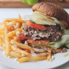 Garden Salad Feta Stuffed Burgers | www.diethood.com | #recipe #grilling #burgers