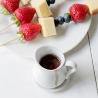 Boozy Chocolate Dipping Sauce | www.diethood.com | Red, white, and blue fruit skewers served with a chocolate dipping sauce made of chocolate, rum, and vanilla | #4thofjuly #recipes #appetizer #chocolate #fruit