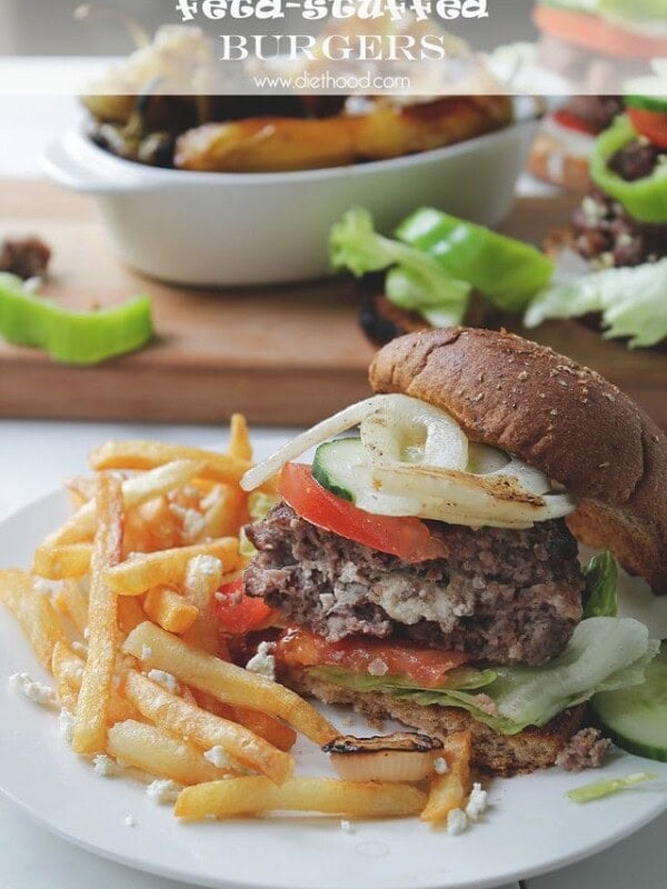 Garden Salad Feta Stuffed Burgers | www.diethood.com | #recipe #grilling #burgers