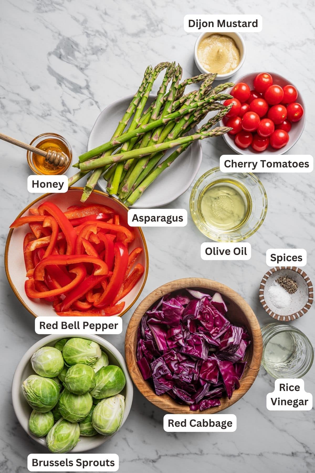 Ingredients for roasted vegetable salad. 