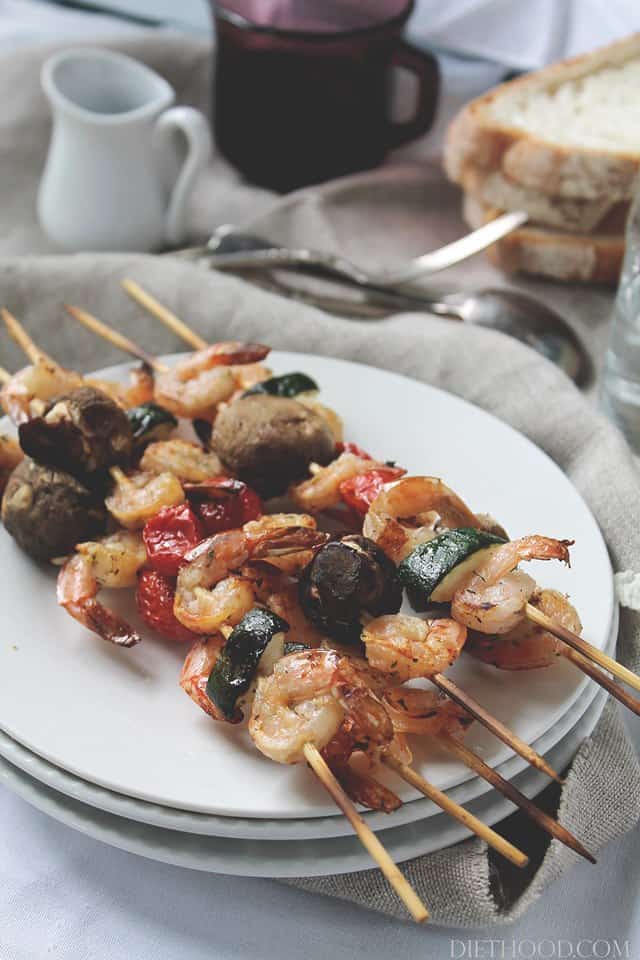 Grilled Lemon and Thyme Shrimp and Veggie Skewers | www.diethood.com | #recipe #grilling #shrimp