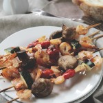 {Grilled} Lemon and Thyme Shrimp and Veggie Skewers