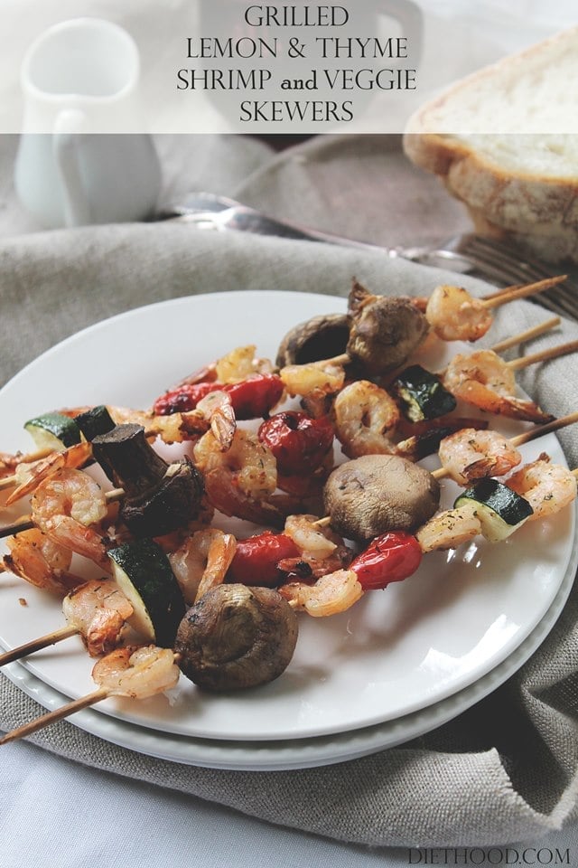 Grilled Lemon and Thyme Shrimp and Veggie Skewers | www.diethood.com | #recipe #grilling #shrimp