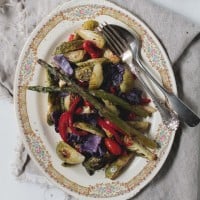 Roasted Vegetable Salad | www.diethood.com | Roasted brussels sprouts, asparagus, red cabbage, peppers, and cherry tomatoes, topped with a delicious, homemade honey mustard dressing | #salad #vegetables #summer