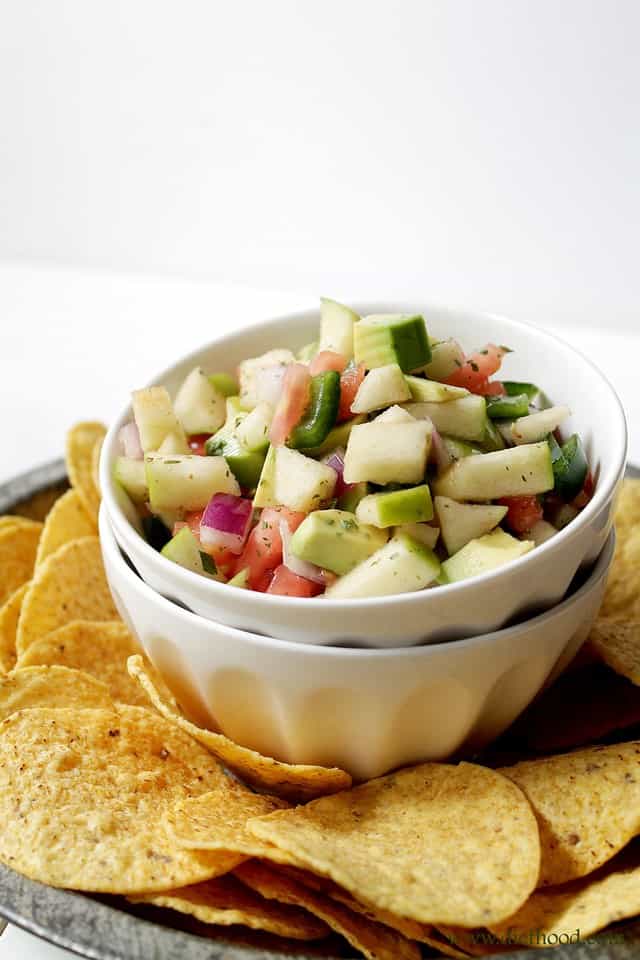 Apple Avocado Salsa with Honey-Lime Dressing | www.diethood.com | #recipe #salsa #avocados #appetizer #snack