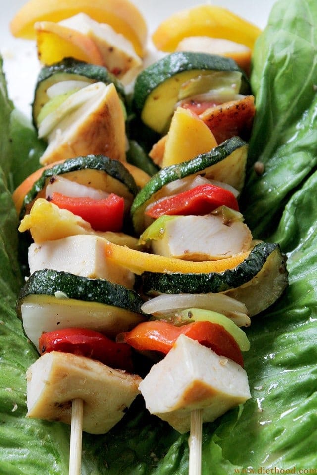 Honey-Mustard Teriyaki Chicken and Peach Kabobs | www.diethood.com | #chicken #recipe #grilling