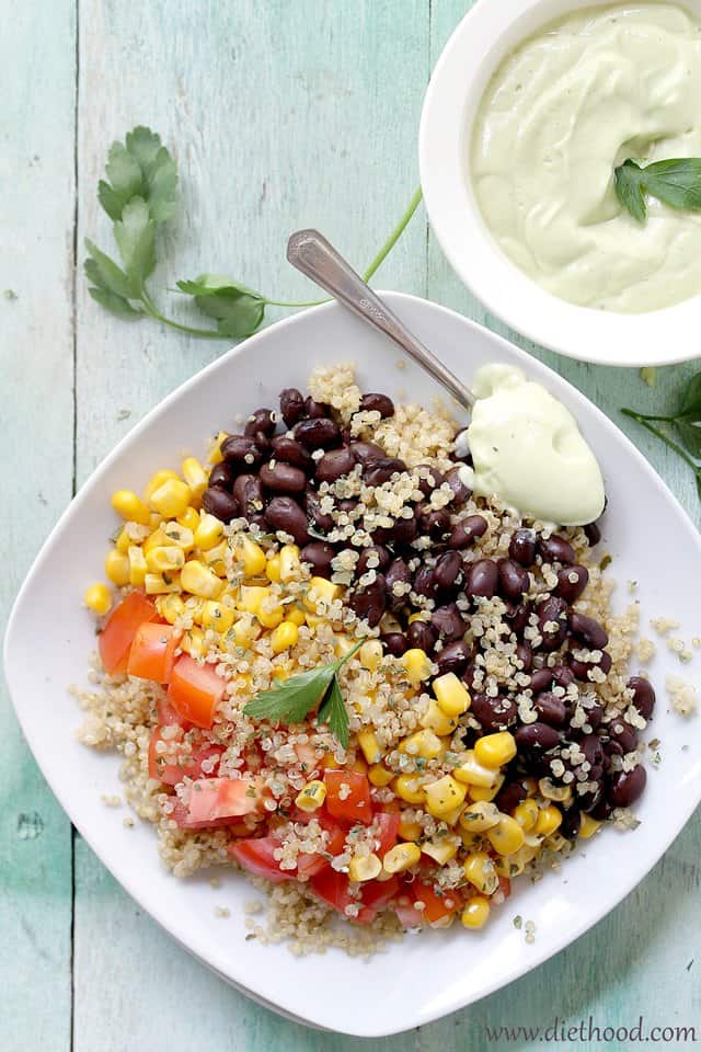 Southwestern Quinoa Salad with Creamy Avocado Dressing | www.diethood.com | #recipe #quinoa #salad