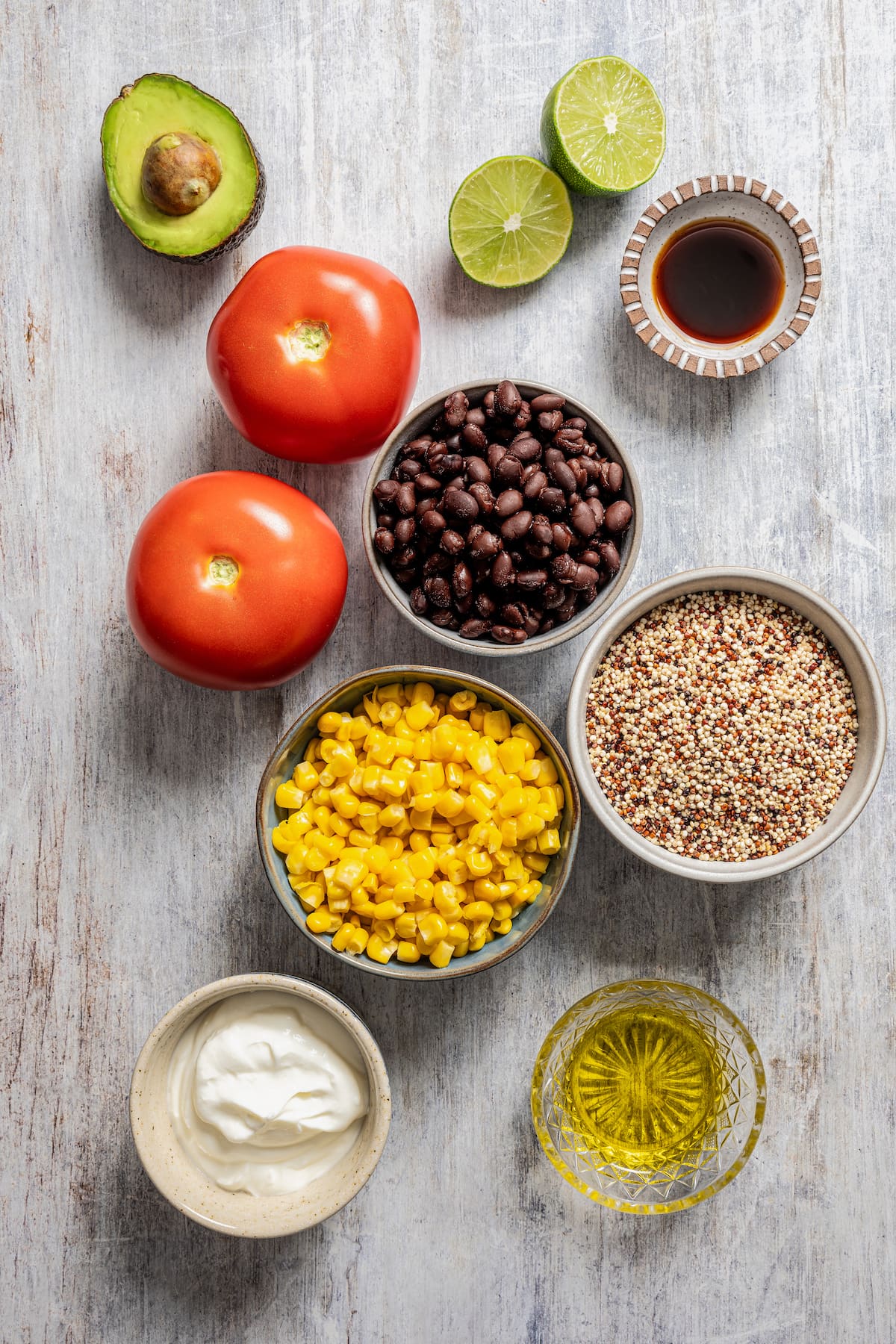 Ingredients for quinoa Southwestern salad.