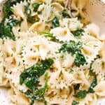 pasta and spinach in a serving bowl.