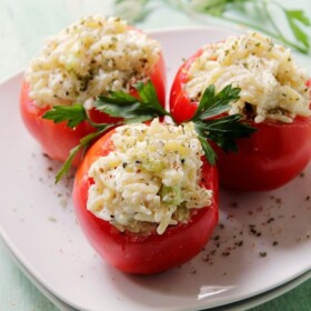 Ricotta and Orzo Stuffed Tomatoes | www.diethood.com | Garden fresh tomatoes stuffed with a mixture of orzo and ricotta cheese. | #recipe #appetizer #dinner #pasta #vegetarian