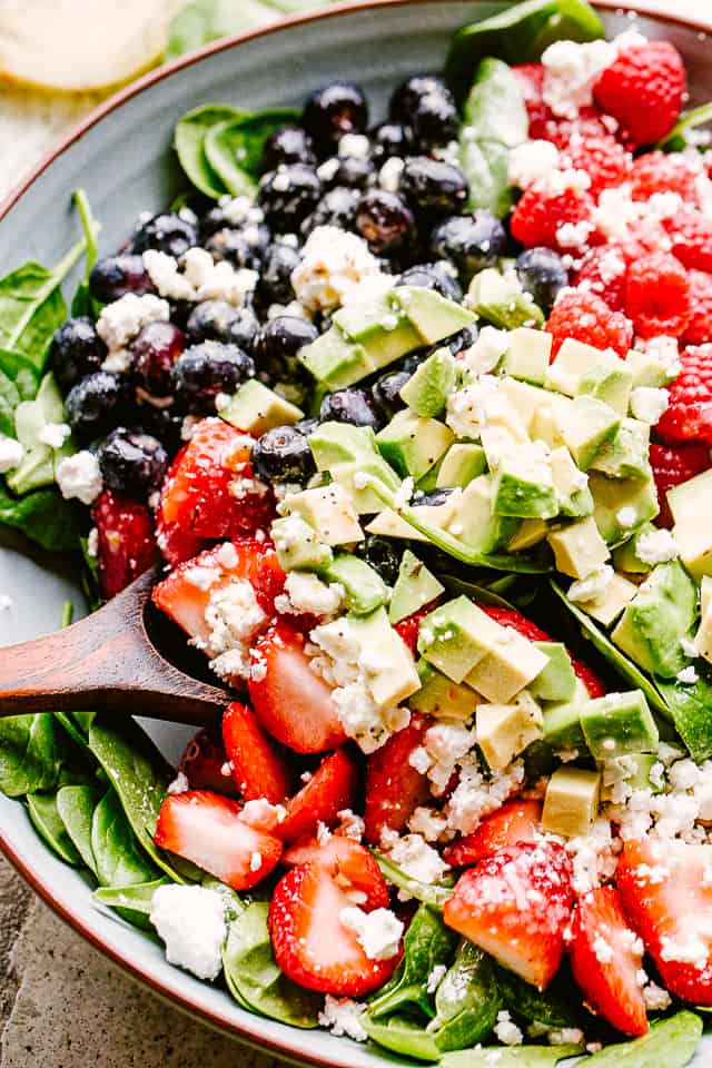 berries and avocado with feta cheese