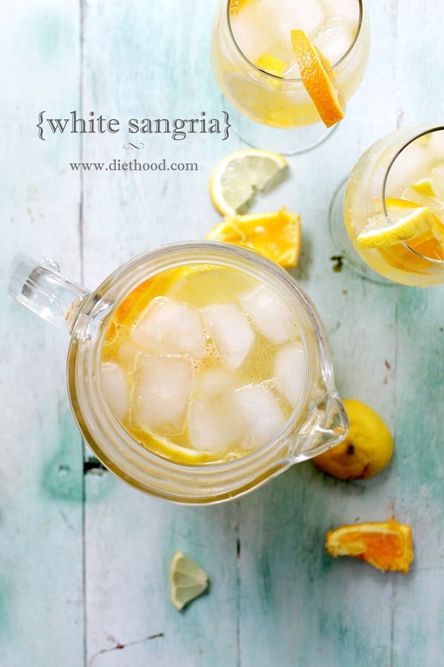 Overhead view of White Sangria in a pitcher