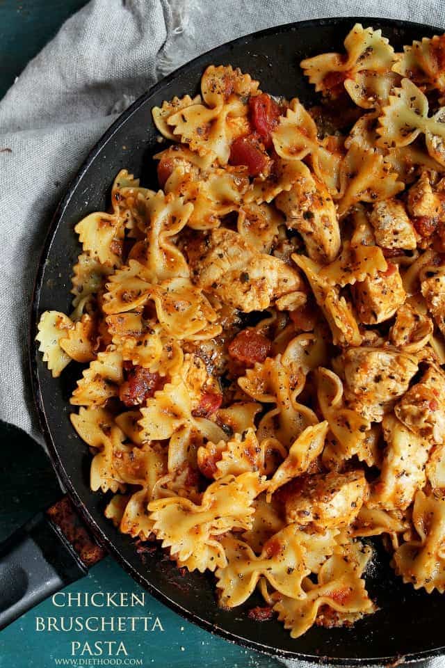 Chicken Bruschetta Pasta - Chicken, pasta and the flavors of bruschetta come together in a recipe that's about to become your family's favorite!