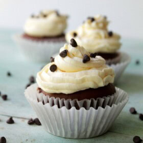Chocolate Cinnamon Cheesecake Cupcakes | www.diethood.com | Delicious, homemade chocolate cupcakes filled and topped with an incredible cinnamon cheesecake frosting! | #recipe #cupcakes #chocolate