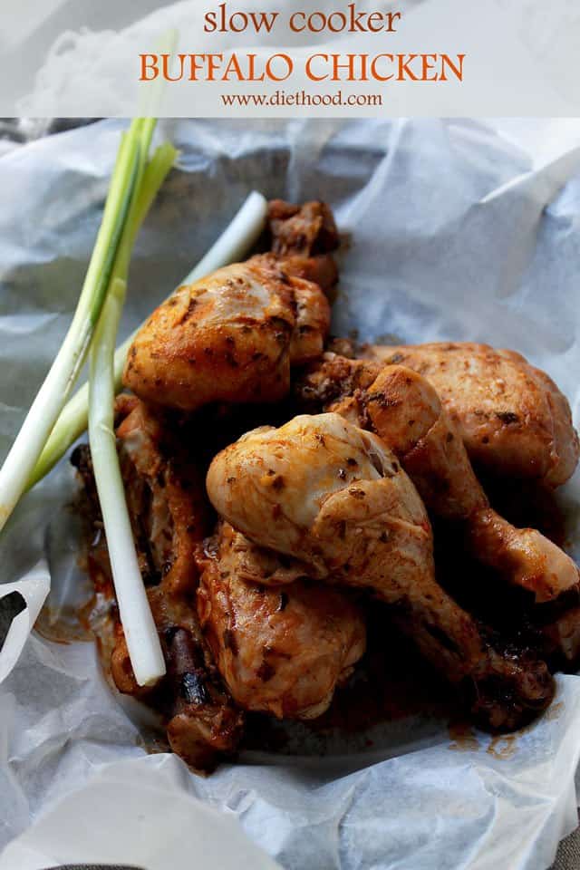 Slow Cooker Buffalo Chicken | www.diethood.com | Slow cooked, spicy and delicious Buffalo Chicken drumsticks. | #recipe #chicken #slowcooker #crockpot