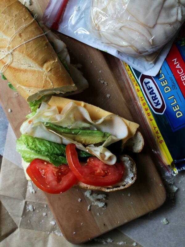 Roasted Turkey Sandwiches on a wooden cutting board.