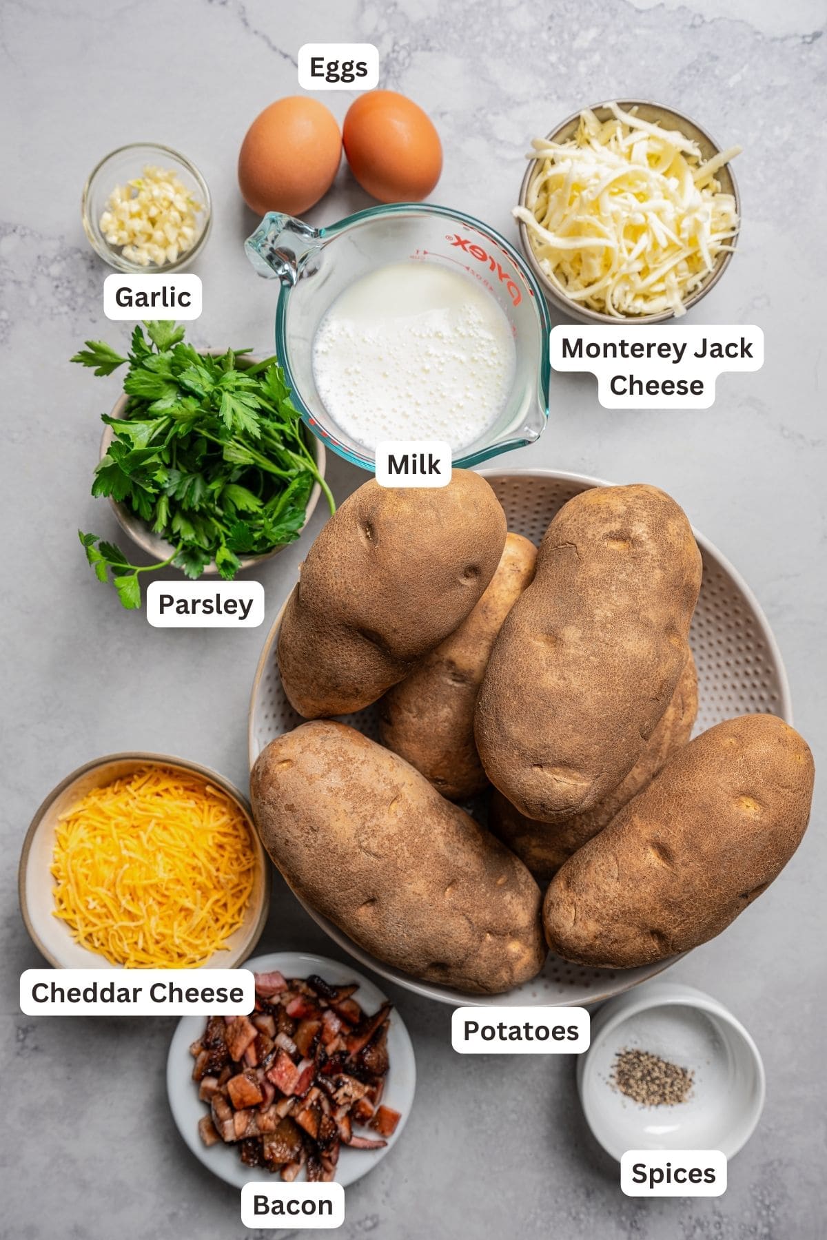 Ingredients for loaded baked potato casserole.
