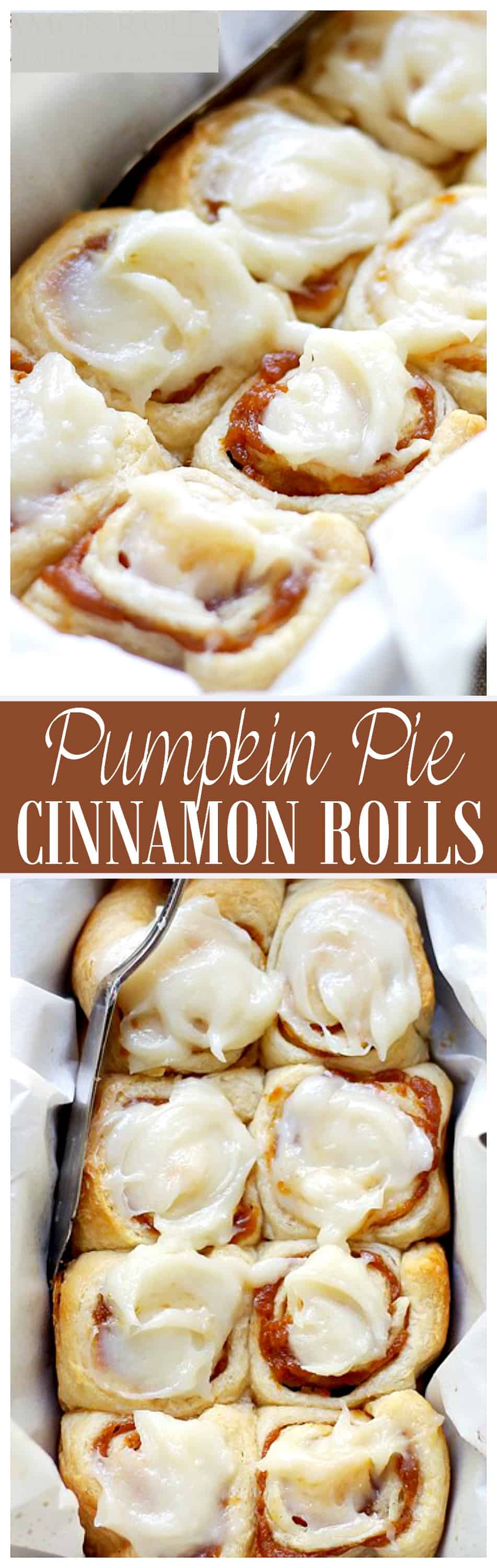 Pumpkin Pie Cinnamon Rolls - Cinnamon Rolls in under one hour made with refrigerated dough, a delicious pumpkin filling, and an incredible pumpkin pie spice cream cheese frosting!