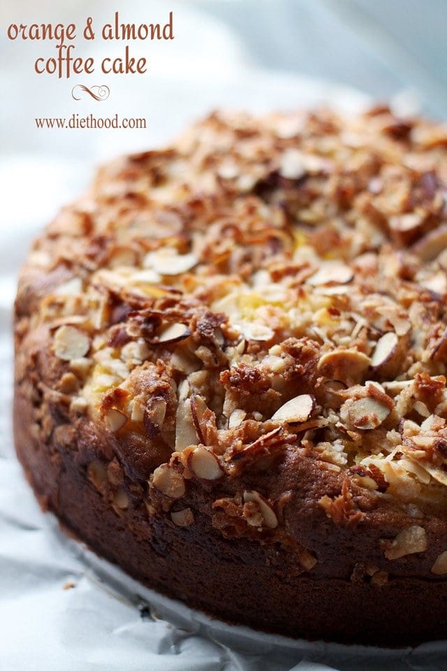 Orange and Almond Coffee Cake on a white background