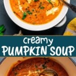 Creamy pumpkin soup Pinterest image.