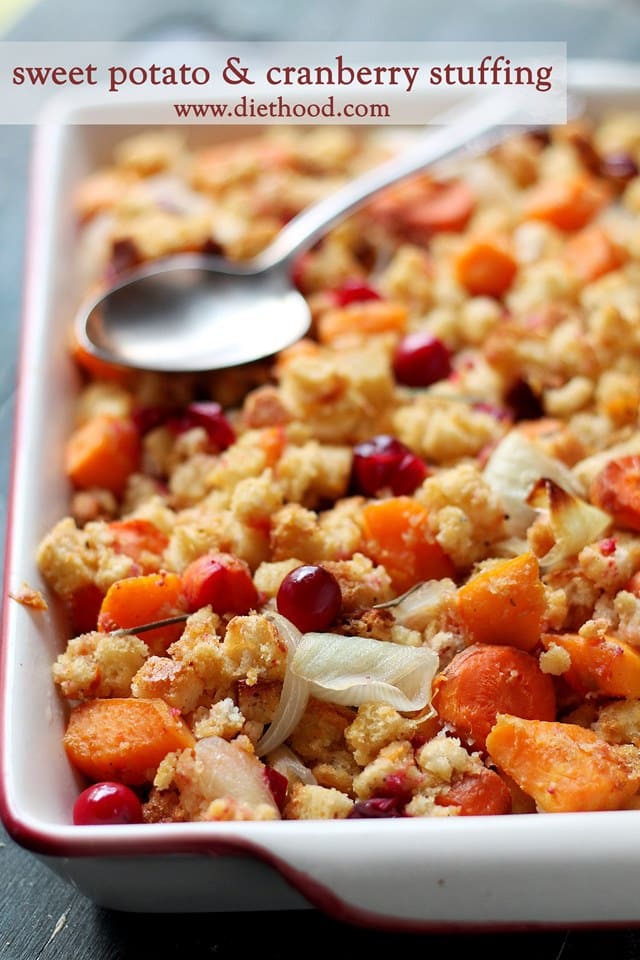 Sweet Potato and Cranberry Stuffing | www.diethood.com