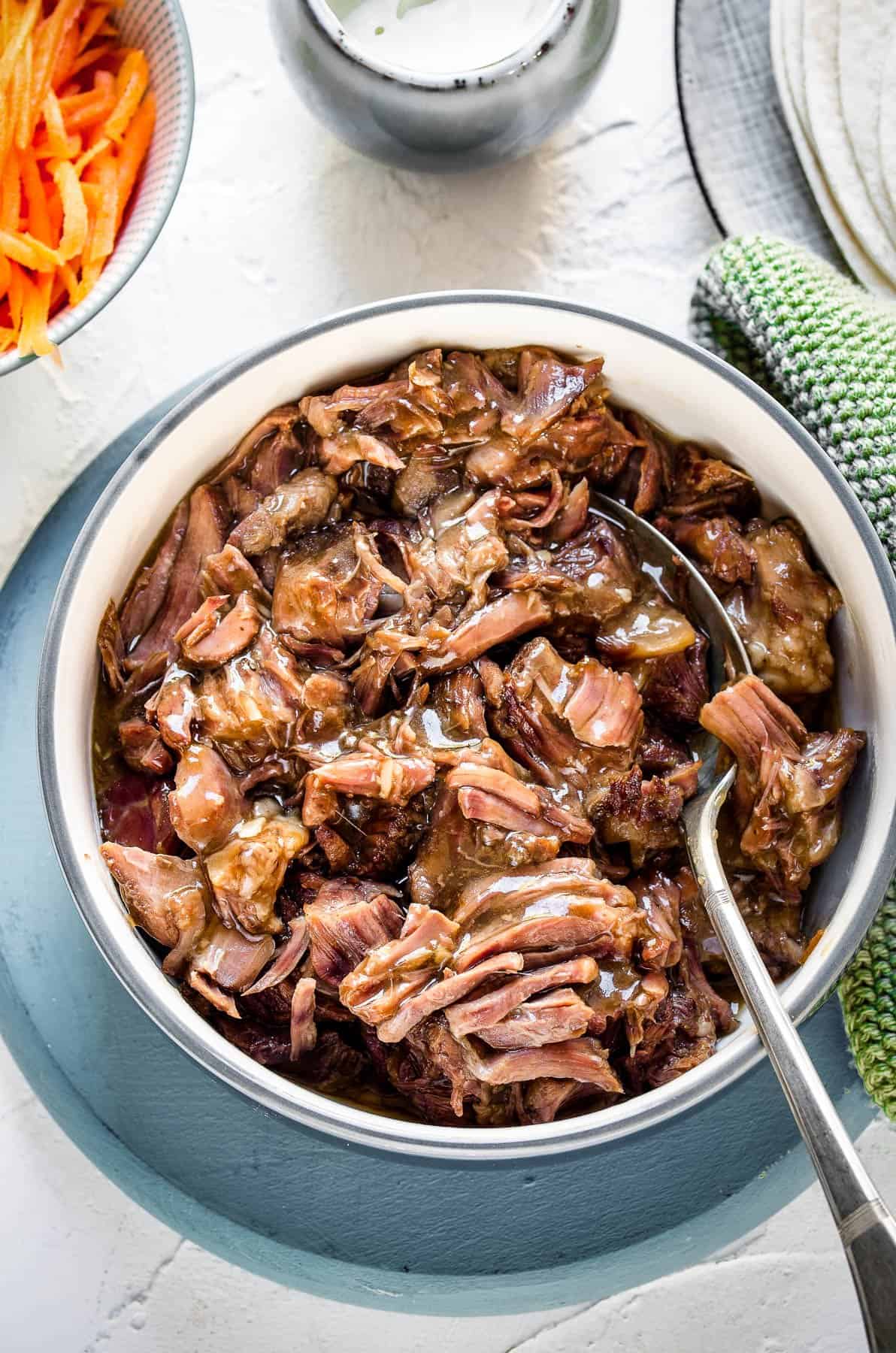 Saucy Korean BBQ beef in a bowl.