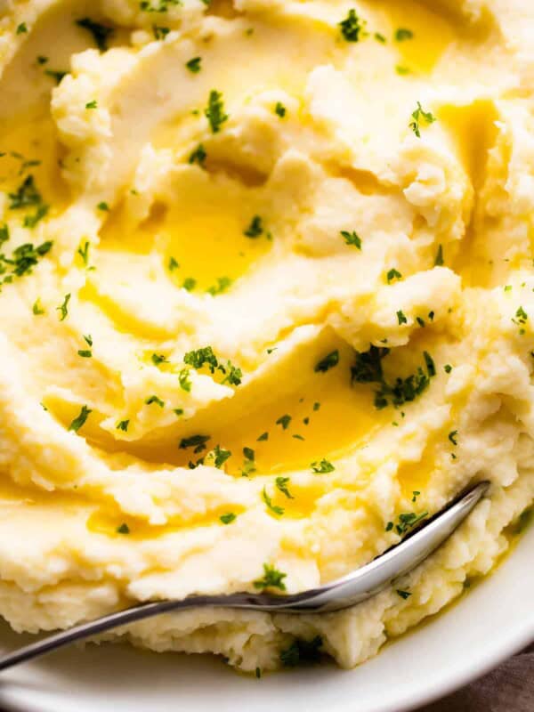 Garlic Rosemary Mashed Potatoes in a white bowl.