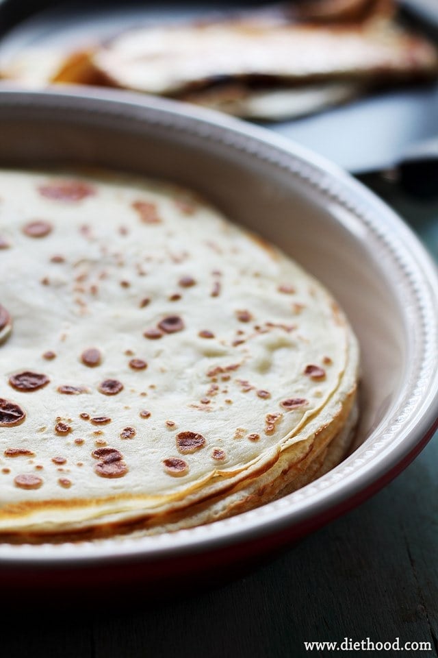 Cooked crepes in a bowl