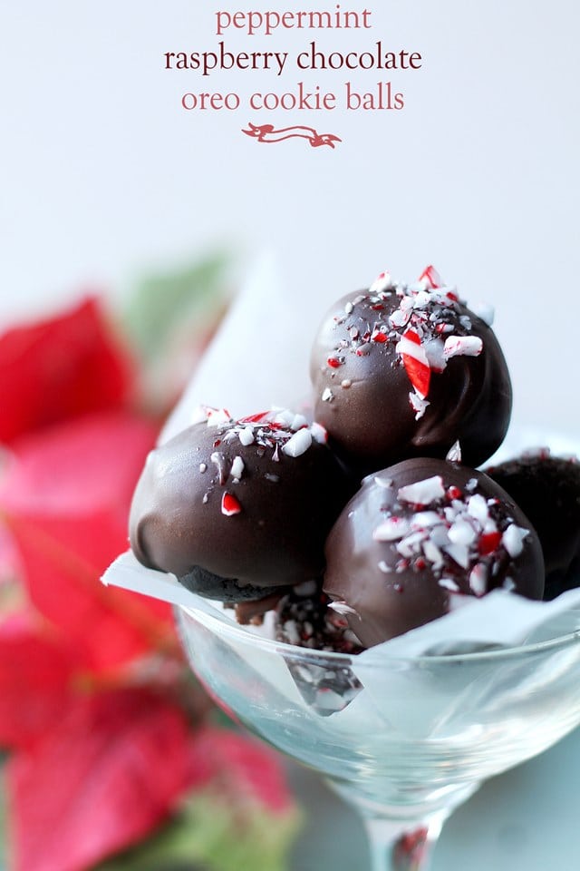 Peppermint Raspberry Chocolate Oreo Cookie Balls | www.diethood.com