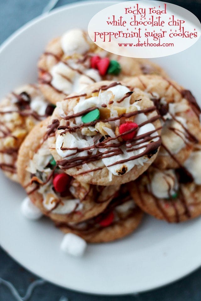 Rocky Road White Chocolate Chip Peppermint Sugar Cookies | www.diethood.com