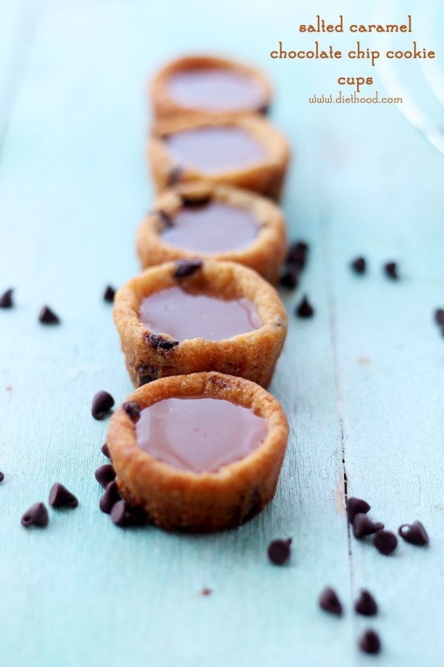 Salted Caramel Chocolate Chip Cookie Cups | www.diethood.com