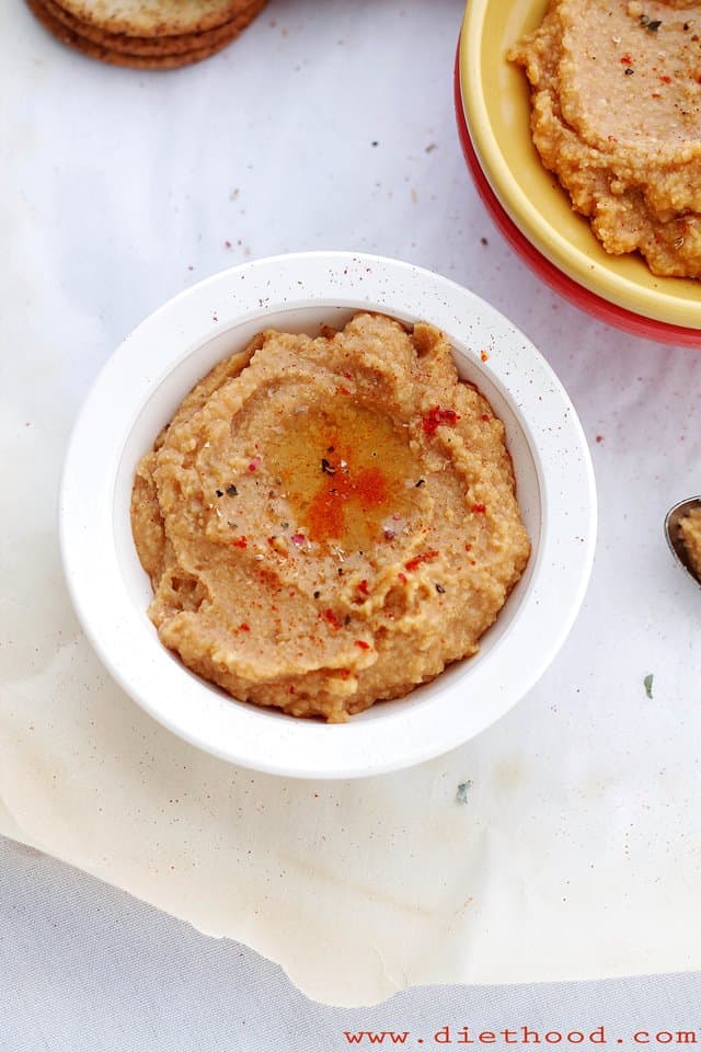 Hot Wings Hummus | www.diethood.com | A delicious hummus recipe with garbanzo beans and hot sauce, makes for a wonderful game-day snack or appetizer. 