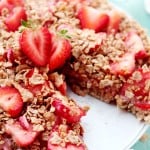 Strawberry Coconut Oatmeal Crunch Pie | www.diethood.com | This amazing, sweet, yet healthy Strawberry Coconut Oatmeal Crunch Pie combines a crust made of shredded coconut, quick oats, and cereal flakes, topped with a silky strawberry sauce and sliced, fresh strawberries. | #pie #recipe #breakfast