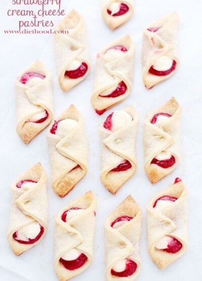 Strawberry Cream Cheese Pastries | www,diethood.com | Soft, flaky and delicious cream cheese dough filled with a sweet cream cheese mixture and strawberry jam.