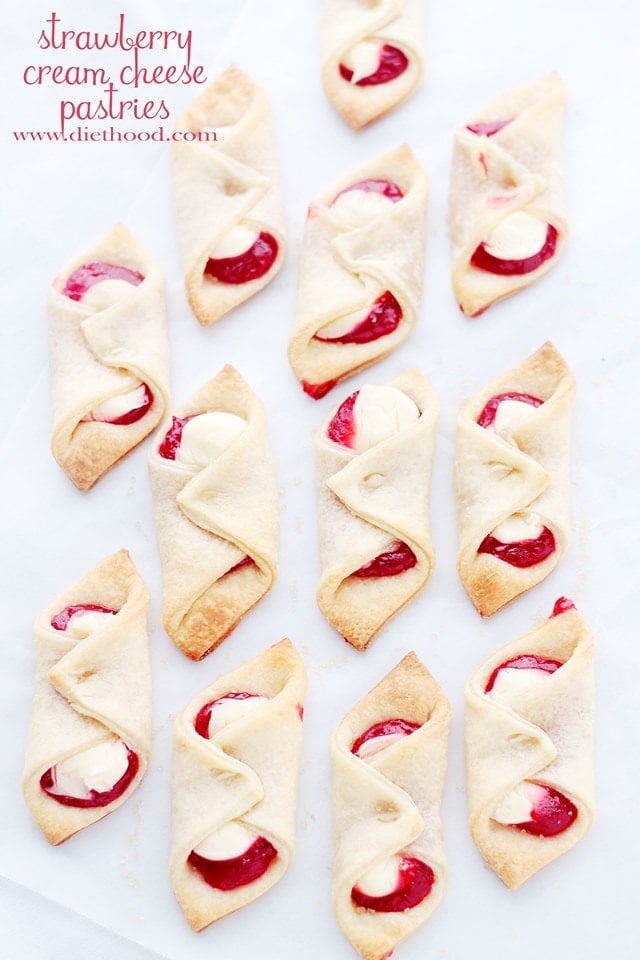 Strawberry Cream Cheese Pastries arranged on a white background.