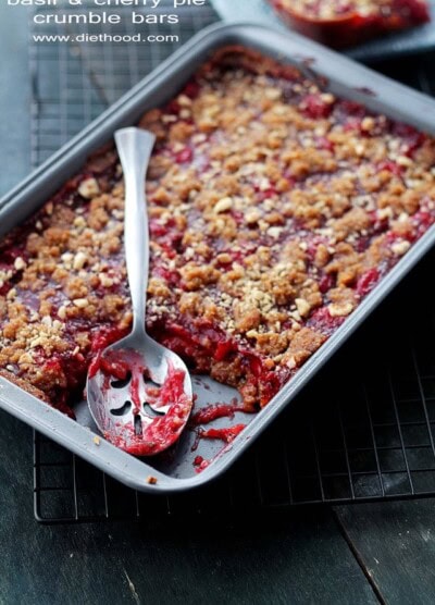 Basil and Cherry Pie Crumble Bars | www.diethood.com | A delicious mixture of basil and cherry pie filling nestled between a sweet and nutty graham cracker crust. | #recipe #dessert #cherries