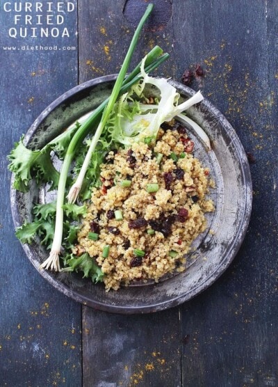 Curried Fried Quinoa | www.diethood.com | Crunchy pecans, sweet raisins, and flavorful curry powder make this Curried Fried Quinoa the perfect warm and light side dish. | #recipe #quinoa #sidedish