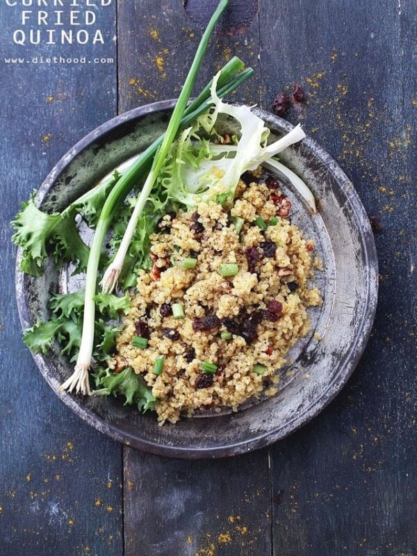 Curried Fried Quinoa | www.diethood.com | Crunchy pecans, sweet raisins, and flavorful curry powder make this Curried Fried Quinoa the perfect warm and light side dish. | #recipe #quinoa #sidedish