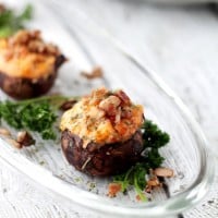Salsa Bacon and Cheese Dip Stuffed Mushrooms | www.diethood.com | Creamy and cheesy Stuffed Mushrooms, bursting with a mixture of chunky salsa, crispy bacon and cheese. | #appetizers #superbowlrecipes #bacon