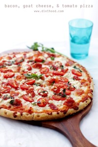 Bacon, Goat Cheese and Tomato Pizza | www.diethood.com | #recipe #pizza #bacon