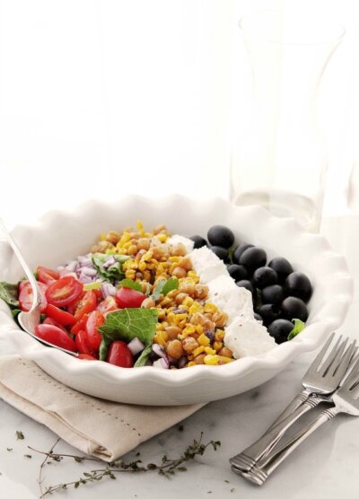 Roasted Sweet Corn Mediterranean Salad | www.diethood.com
