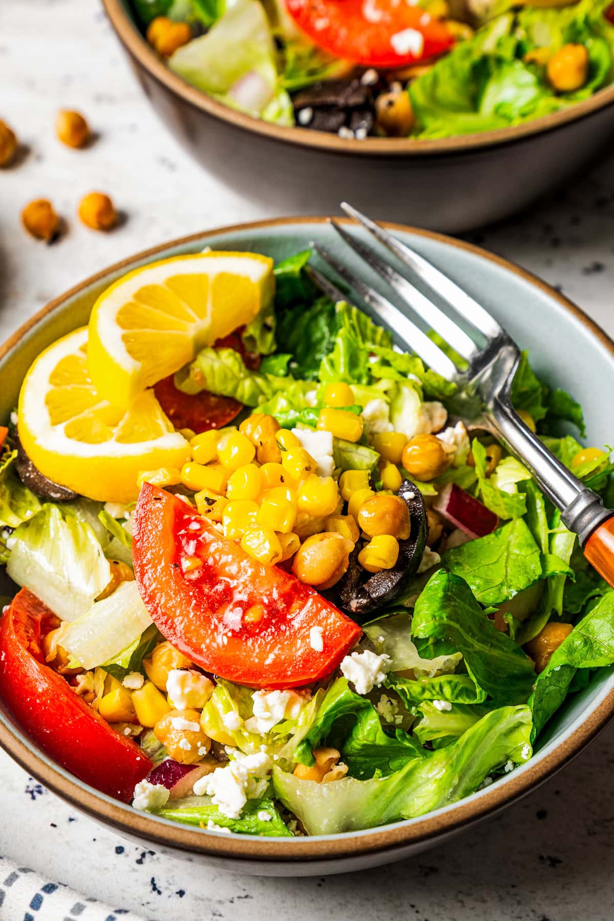 Mediterranean salad served in an individual bowl.