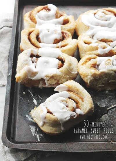 30-Minute Caramel Sweet Rolls | www.diethood.com | 30-Minute Caramel Sweet Rolls; no rise time, no kneading, no waiting! They are easy, quick, and best of all, delicious! | #recipe #cinnamonrolls #caramel #sweetrolls