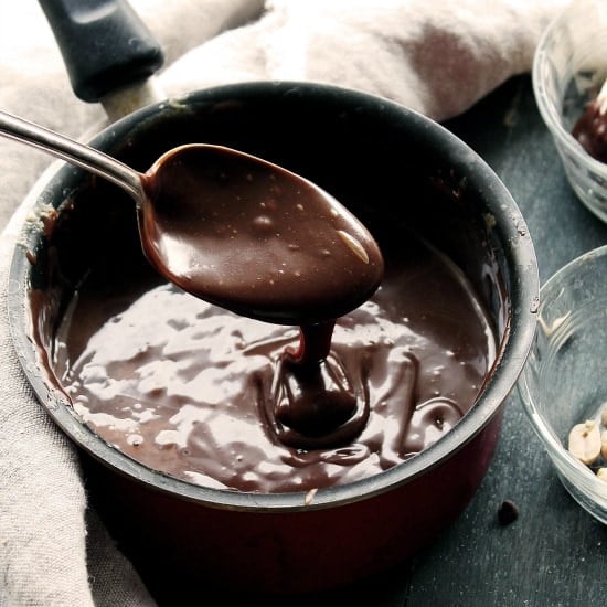 Chocolate Peanut Butter Hot Fudge Sauce at Diethood | www.diethood.com | A delicious recipe for hot fudge sauce made with Chocolate Chips and Peanut Butter. | #recipe #icecream #peanutbutter #chocolate