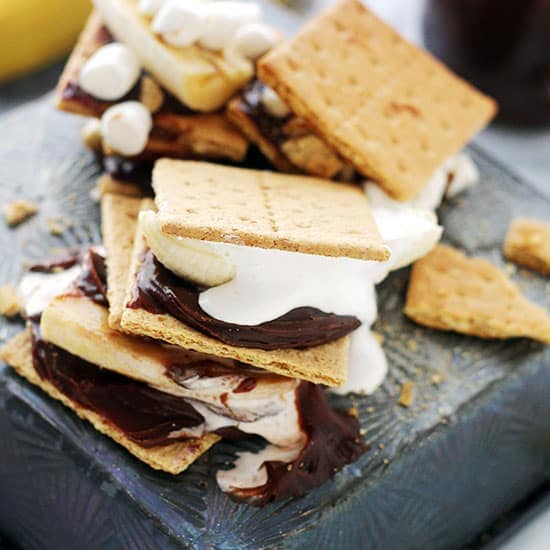 Chocolate Peanut Butter Banana S'mores | Chocolate Peanut Butter Banana S'mores | www.diethood.com | S'mores just got WAY BETTER! | #recipe #smores #dessert