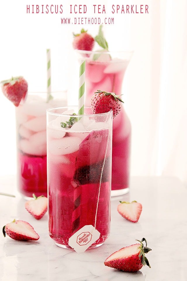 Hibiscus Iced Tea Sparkler | www.diethood.com | A very refreshing and delicious spring or summer-drink made with hibiscus tea and soda water. | #drinks #recipe