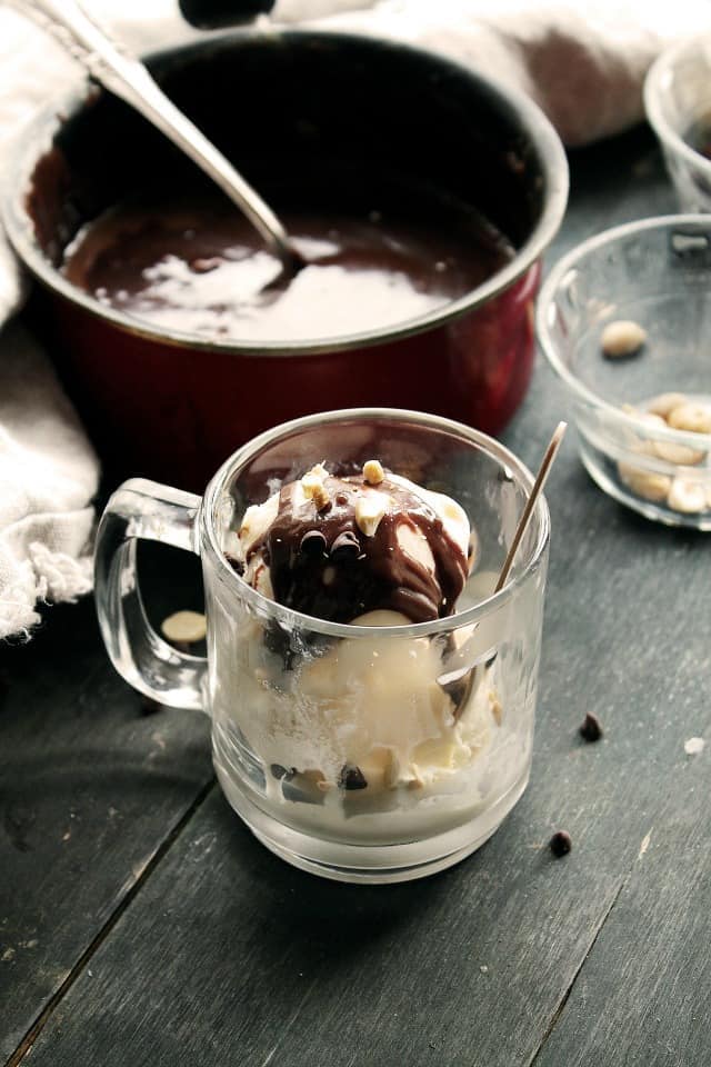 Chocolate Peanut Butter Hot Fudge Sauce at Diethood | www.diethood.com | A delicious recipe for hot fudge sauce made with Chocolate Chips and Peanut Butter. | #recipe #icecream #peanutbutter #chocolate